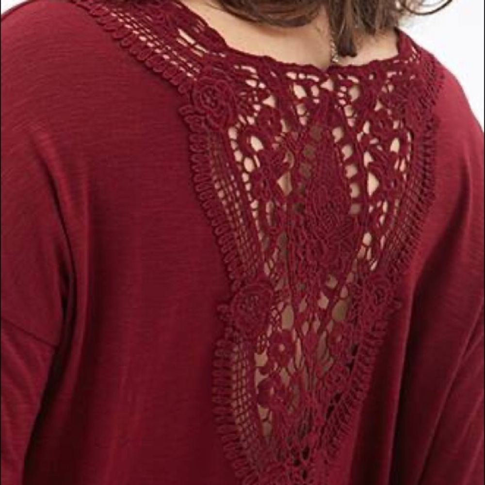 Cropped forever 21 long sleeve shirt, back lace detailing